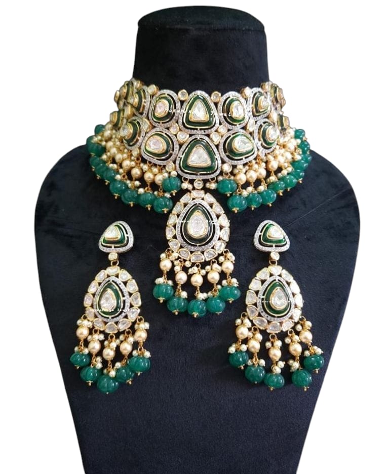 Uncut Diamonds Polki 14Kt Hallmarked Gold Necklase Set