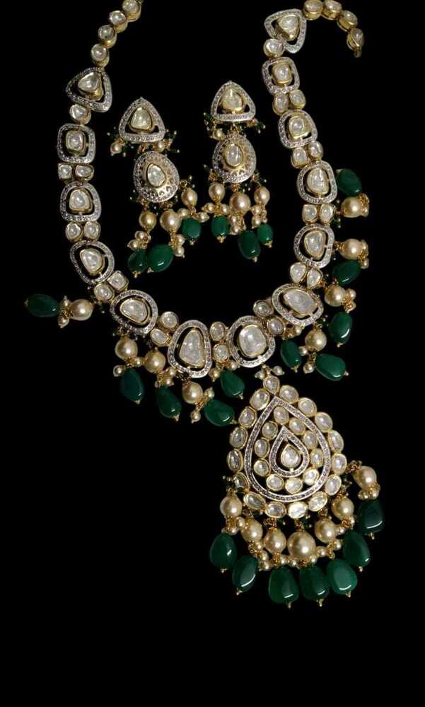 Uncut Diamond Polki with 14Kt Hallmarked Gold 1Line Necklase set
