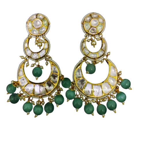 Kundan Polki Chandbali  Earrings