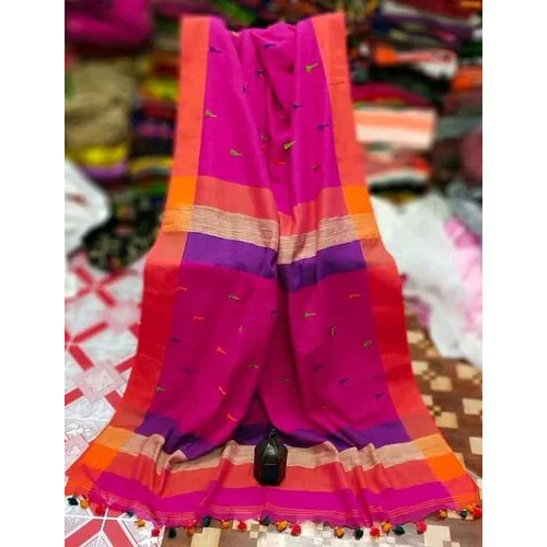 Pompom Handloom Khadi Cotton Saree with BP