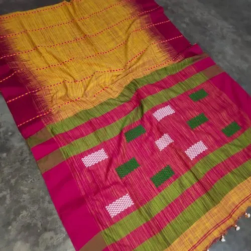Khadi Scrub Cotton Saree With Running Blouse