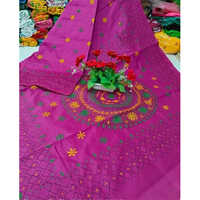 Assam Silk Kantha Stich Saree - Color: Pink