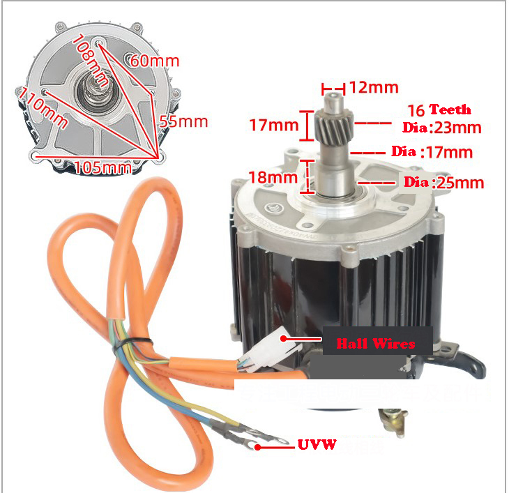 120 BLDC 48V 1000W RPM 3100 Rickshaw Motor