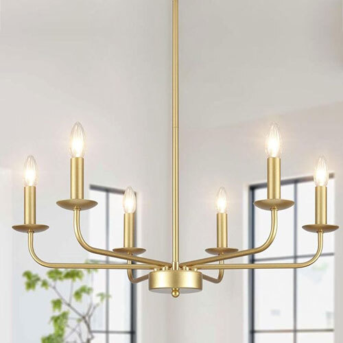 6 Bulb Gold Finish Chandelier