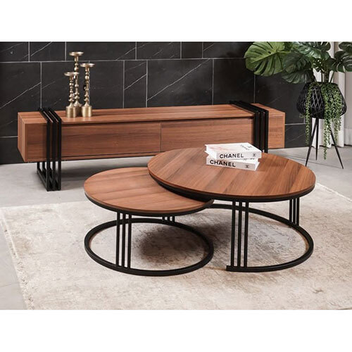 Nesting Table In Iron With Wooden Top And Matte Black Finish - Application: Office