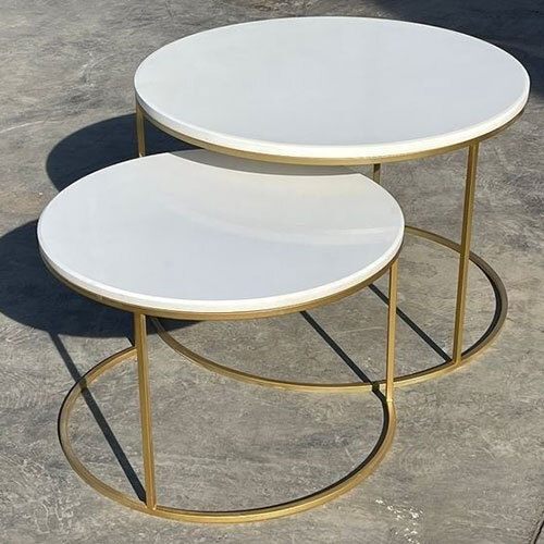 Nesting Table In Iron With White Marble Top And Golden Finish - Application: Office