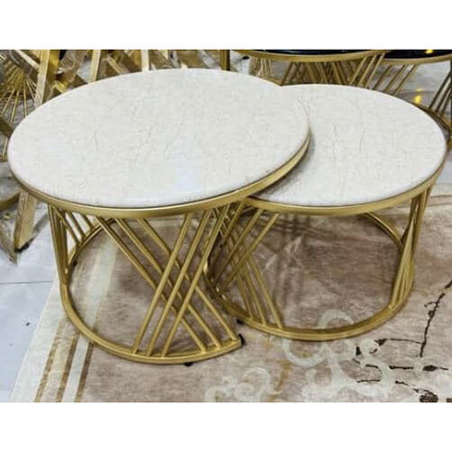 Nesting Table In Iron With White Marble Top And Golden Finish
