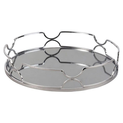 Outstanding Grey Mirror Base Decorative Tray - Stainless Steel, Standard Size, Silver Color - Elegant Design For Functional And Decorative Use