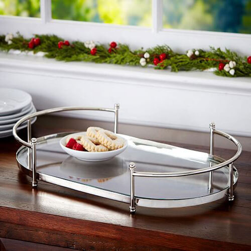 Outstanding Grey Mirror Base Decorative Tray - Stainless Steel, Standard Size, Silver Color - Elegant Design For Functional And Decorative Use