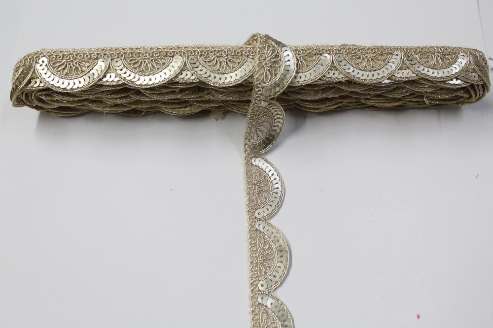 Embroidery Sequence Cutwork Golden Colour Lace