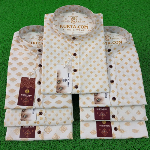 Men Printed White Kurta