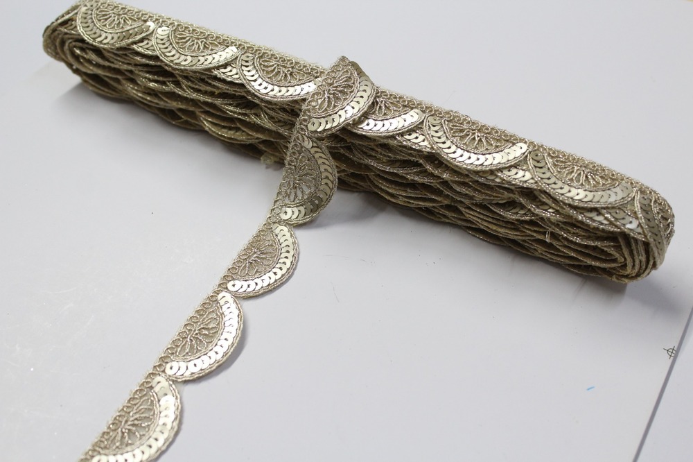 Embroidery Sequence Cutwork Golden Colour Lace