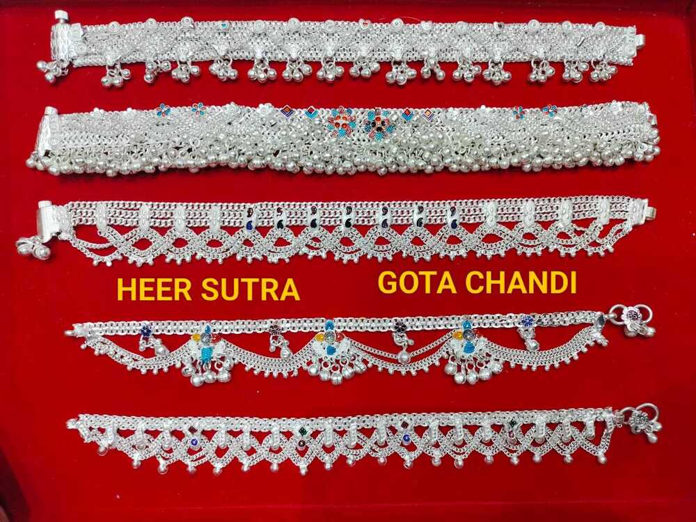 White Metal Gota Chandi Anklet ( Payal ) - Color: Silver