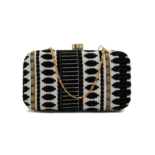 One-H Black And White Printed Clutch Bag - Color: Multicolor