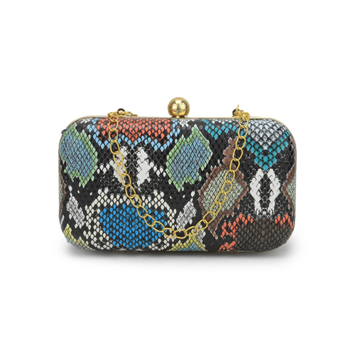 Cloverly Black Printed Party Box Clutch Bag