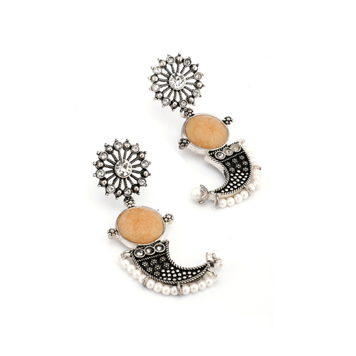 Stone-Studded Paisley Shaped Drop Earrings