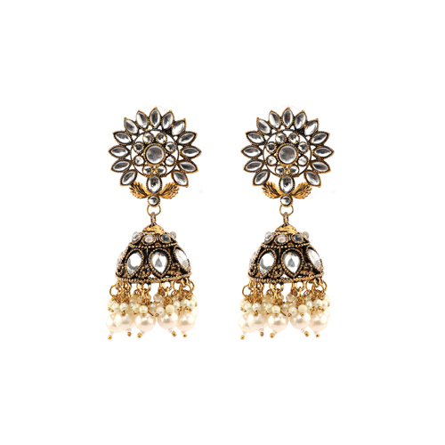 Floral Kundan Studded Jhumkas