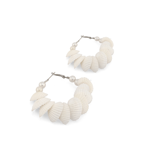 Stylish Shell Pearl Earrings - Color: White