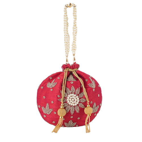 Q-one Embellished Kairi Silk Potli Bag