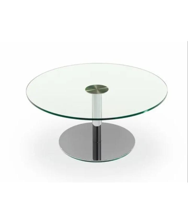 OM WOODS CENTRE TABLE WITH GLASS 600 MM ROUND STEEL FRAME `