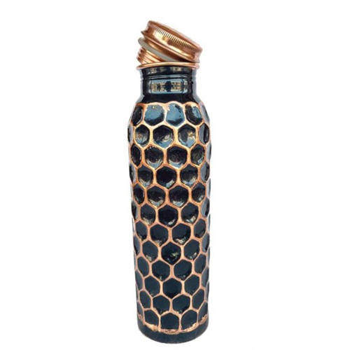 Black Diamond Cut Shape Joint Less Pure Copper Water Bottle - Features: High Quality
