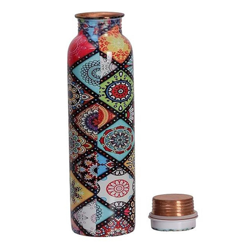 Floral Printed Copper Water Bottle - Features: High Quality