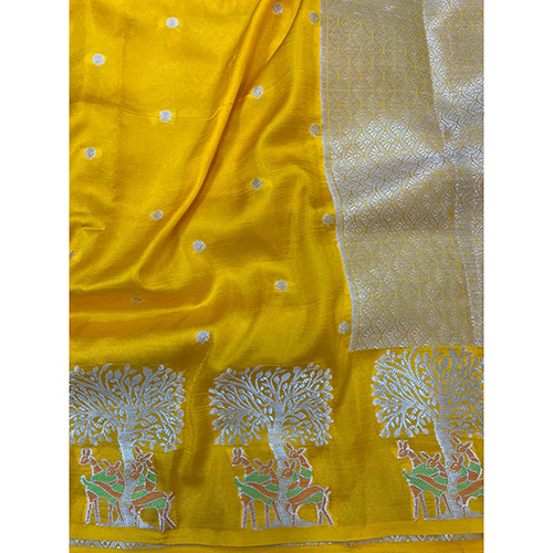 Printed Pure Dupyan Silk Saree - Color: Different Available