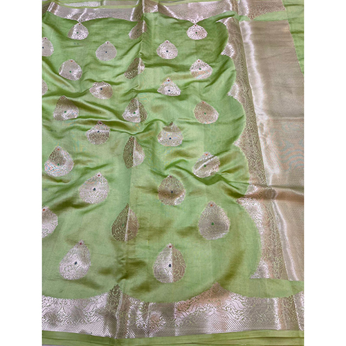 Ladies Chiffon Zari Woven Silk Saree - Color: Different Available