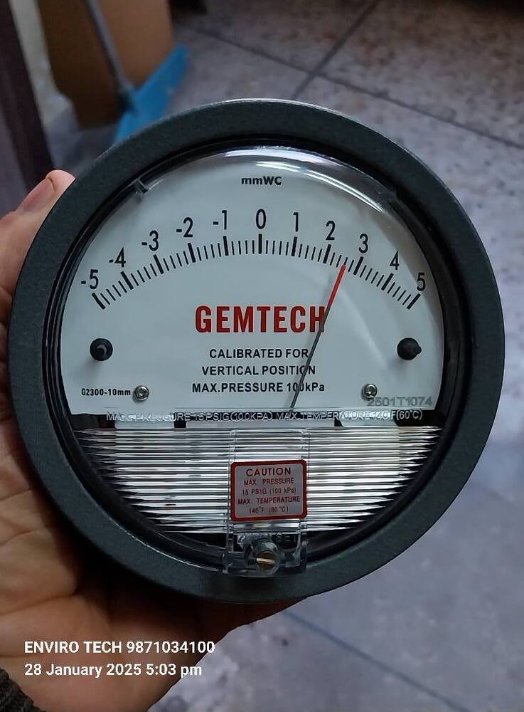 GEMTECH G2310 Series Differential Pressure Gauge Range 5-0-5 Inch wc