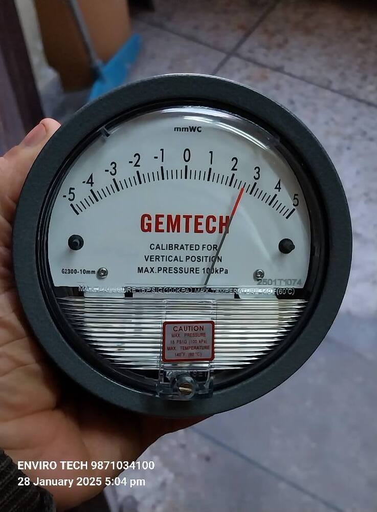 GEMTECH G2310 Series Differential Pressure Gauge Range 5-0-5 Inch wc