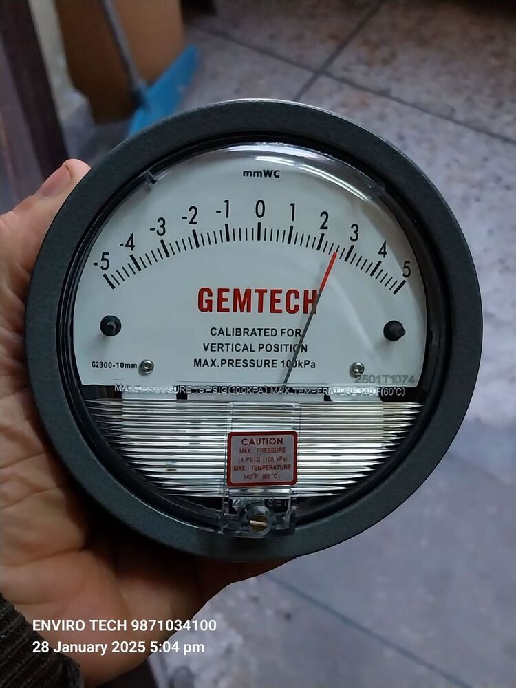 GEMTECH G2310 Series Differential Pressure Gauge Range 5-0-5 Inch wc