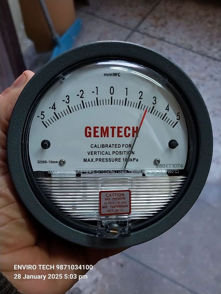 GEMTECH G2310 Series Differential Pressure Gauge Range 5-0-5 Inch wc