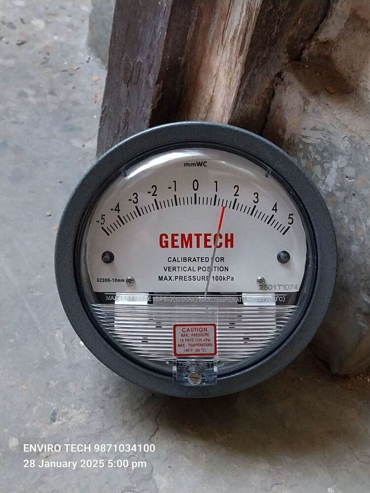 GEMTECH G2310 Series Differential Pressure Gauge Range 5-0-5 Inch wc