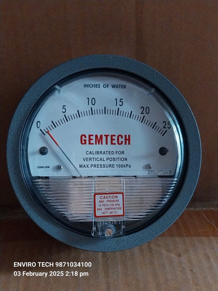 Model G2025 GEMTECH-Differential Pressure Gauge Range 0-25 Inch WC