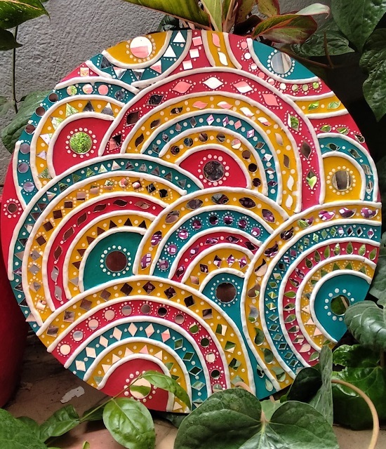Handcrafted Decorative Wall Plate - MDF with clay and mirror