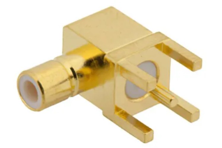 SMB Jack Right Angle Connector Solder Type Thru Hole PCB, .200 inch x .067 inch Hole Spacing