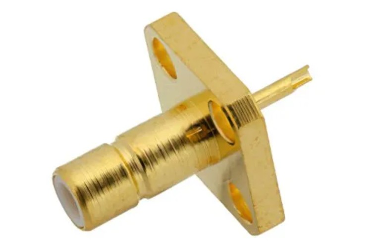 SMB Jack Connector Solder Type 4 Hole Flange Mount Solder Cup Terminal, .232 inch Hole Spacing