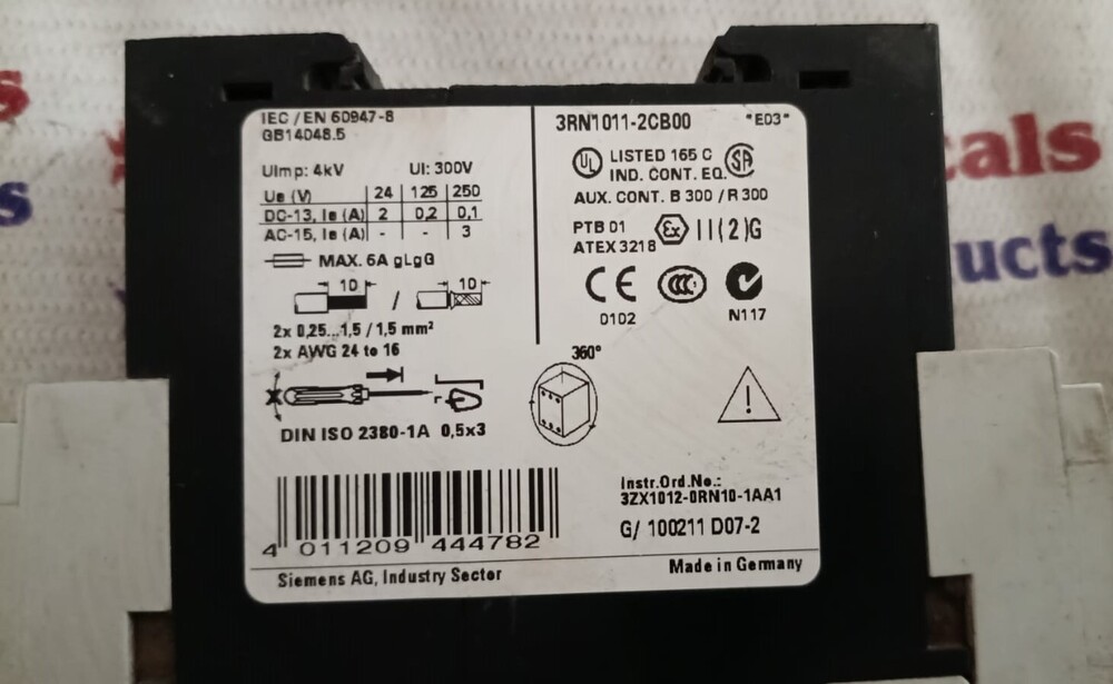 Siemens 3rn1011-2cb00 Relay - Thermistor Motor Protection Relay, Rated Insulation Voltage Ui: 300v, Rated Operational Current Ie: 3a At Ac-15