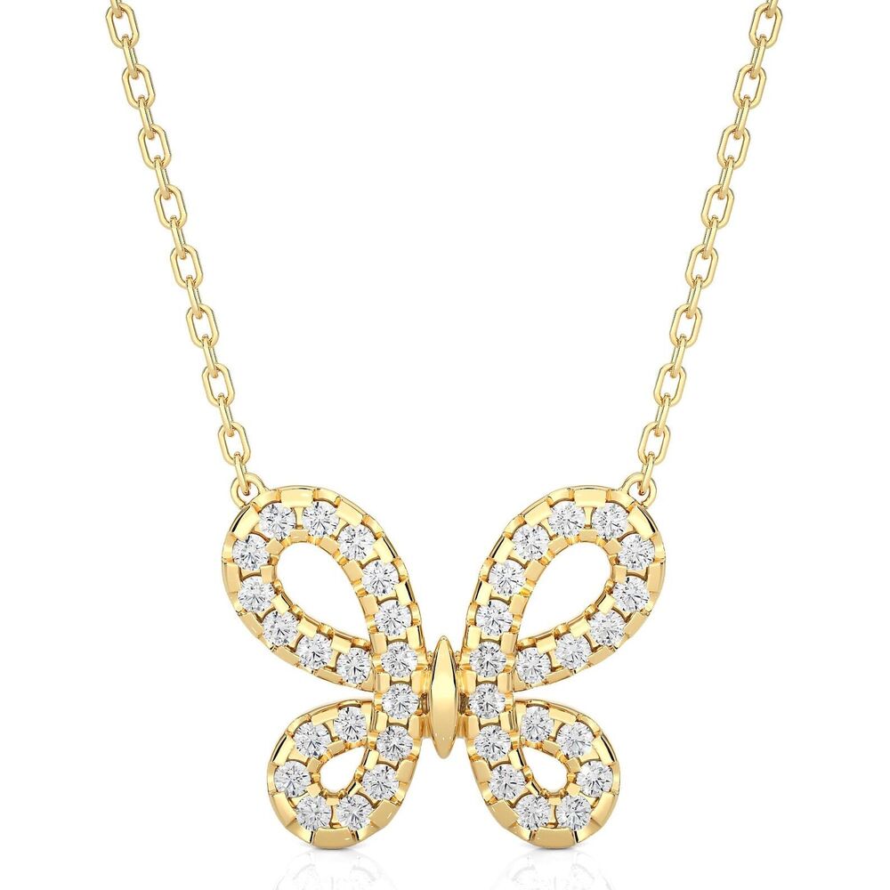 Round Cut Lab Grown Diamond Butterfly Pendant in 18K Solid Gold
