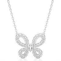 Round Cut Lab Grown Diamond Butterfly Pendant in 18K Solid Gold