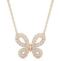 Round Cut Lab Grown Diamond Butterfly Pendant in 18K Solid Gold