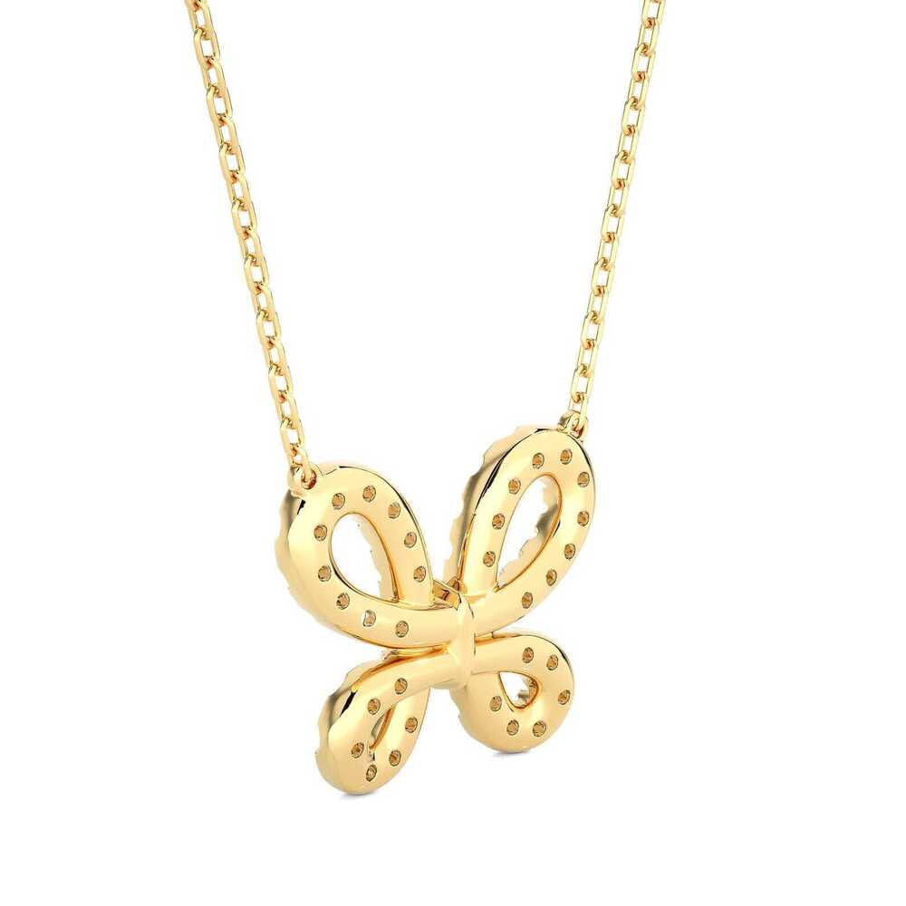 Round Cut Lab Grown Diamond Butterfly Pendant In 18k Solid Gold - Color: Colorless