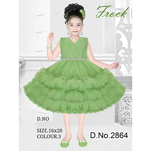 2864 16x20 Pista Green Shade Layered Baby Frock