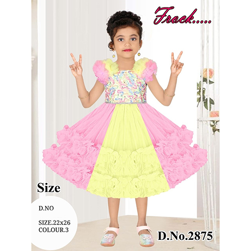 2875 22x26 Frill Sleeve Sequence Work Baby Frock