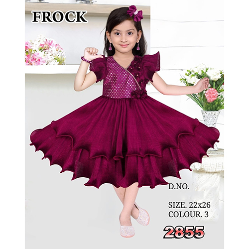 2855 22x26 Maroon Party Wear Baby Frock