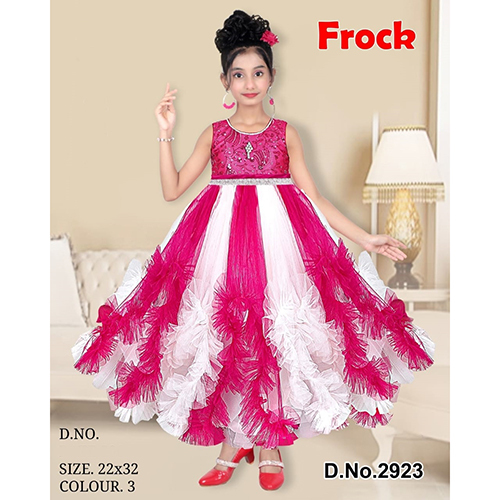 2923 22X32 Girl Sleeveless Net Frock - Color: Different Available