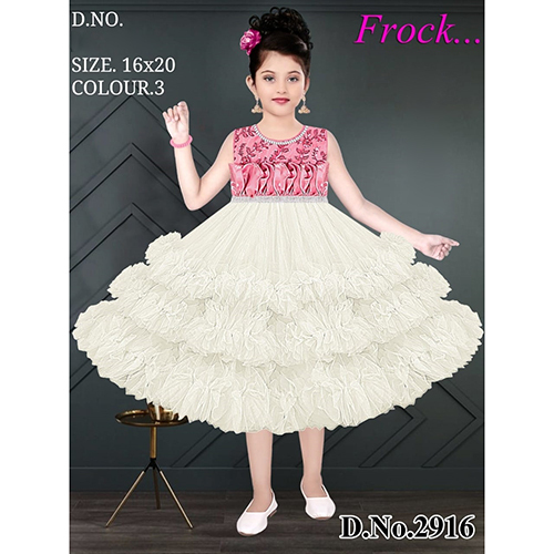 2916 16X20 Girls Net Regular Fit Frock - Color: Different Available