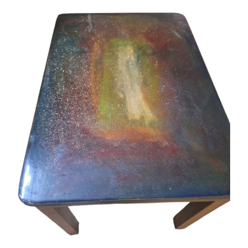 24X18 Inch Wooden Epoxy Tea Table - Design: Antique