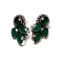 Emerald Gemstone Flower Earrings - Color: Green