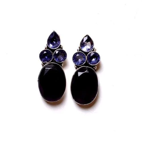 Amethyst Gemstone Designer Earrings - Color: Purple